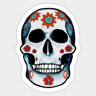 Blue floral skull with red flowers Sticker